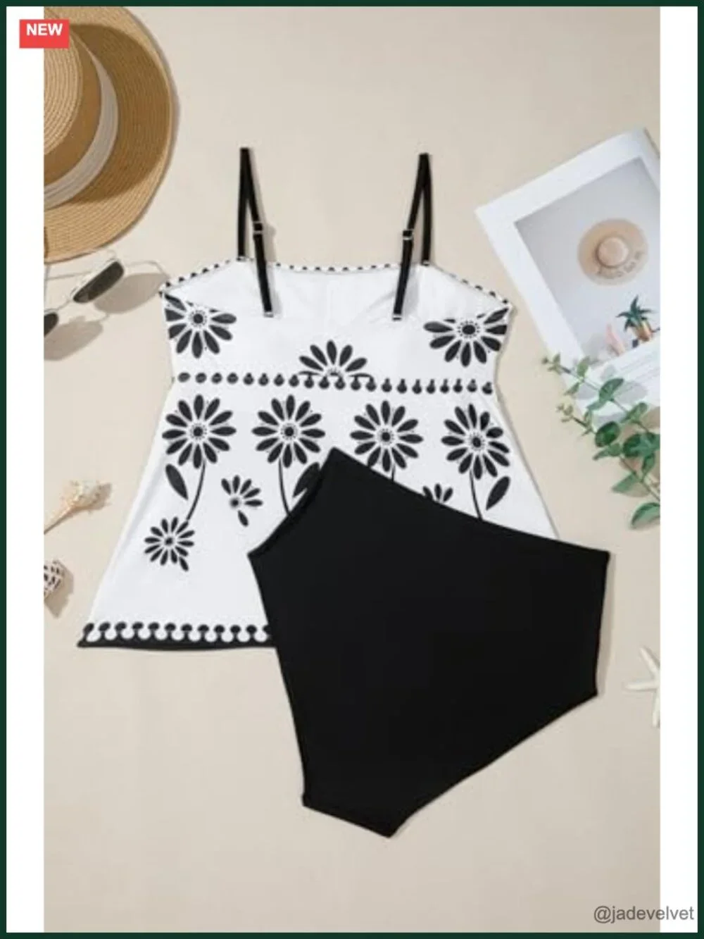 Boho Floral Tankini Set Two Piece Swimwear Vintage Beachwear